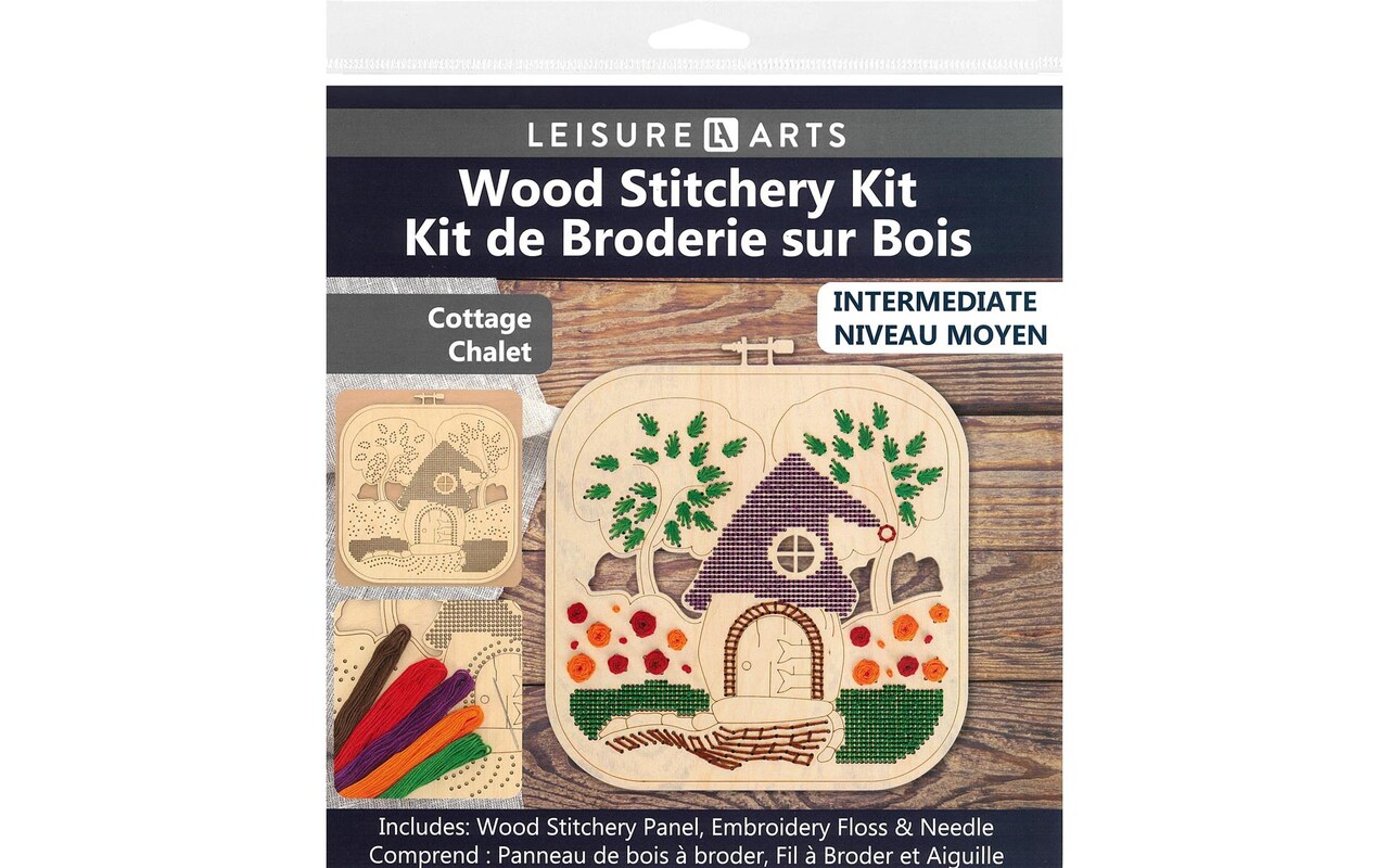 Wood Stitched String Art Kit with Cottage in square hoop - adult or kids craft - craft kits for teens - string art kit for adults - 3d string art - 3d string art kit for kids - 9"